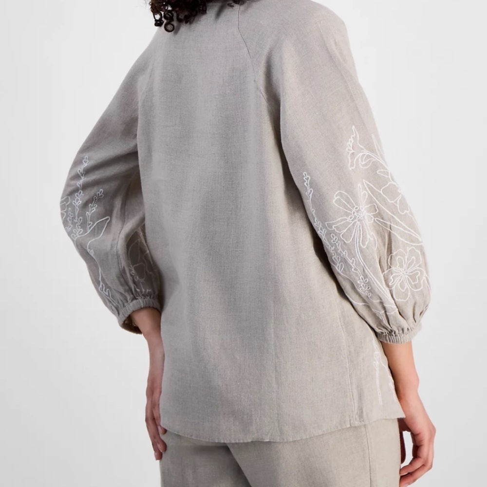 NWT Charter Club Petite 100% Linen Embroidered Top Size US PXL - Picture 4 of 6